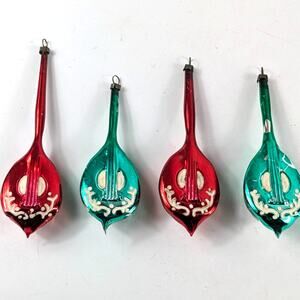 Antique Mercury Glass Molded Christmas Ornaments Lute Mandolin Music Instrument